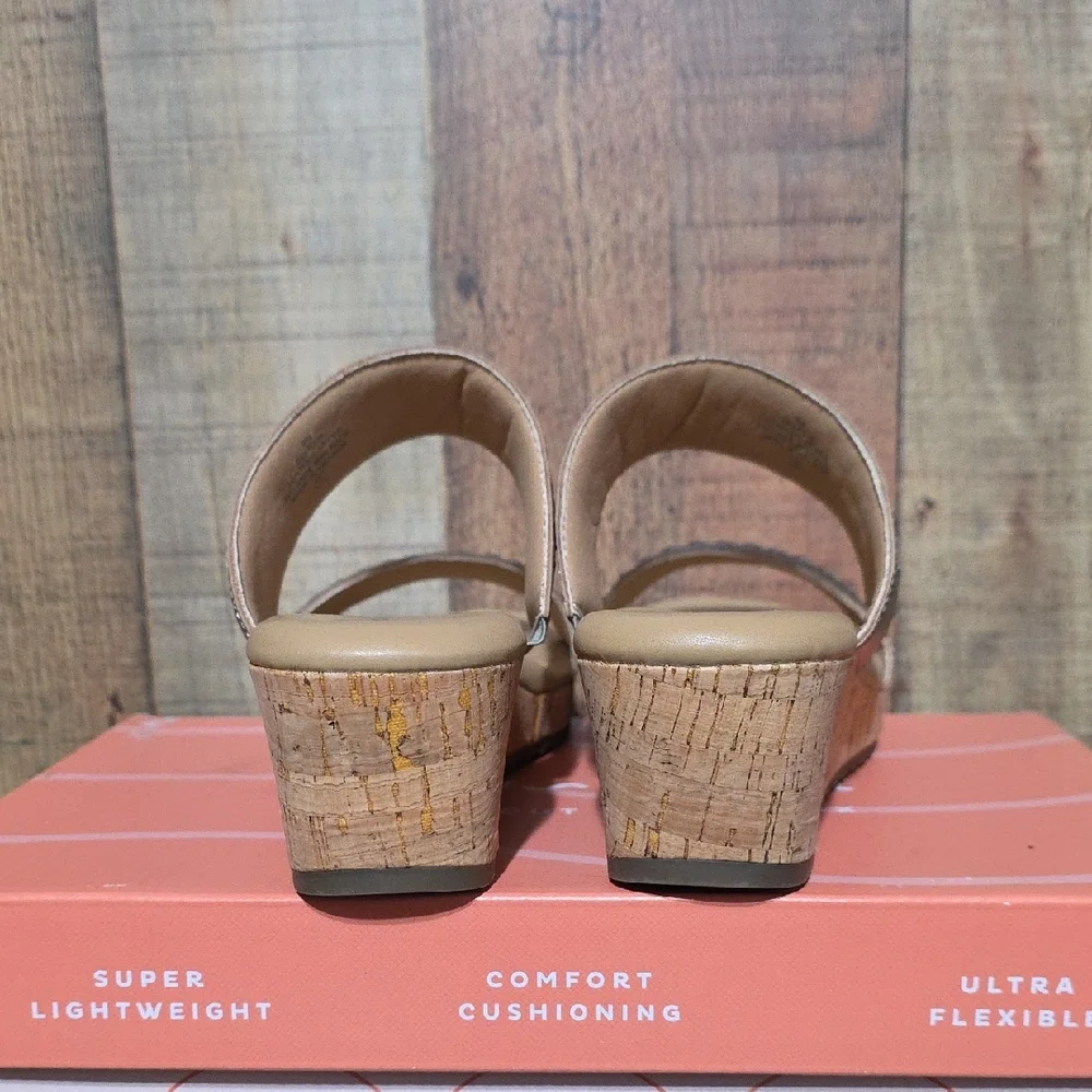 Easy Spirit Silver Metallic Two-Band Cork Wedge Slide